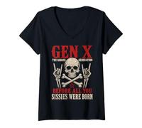 Mujer Gen X The Badass Generation Before Sissies were Born Skull Camiseta Cuello V