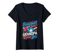 Mujer Gender Reveal béisbol o Lazos el Abuelo te Quiere Camiseta Cuello V