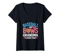 Mujer Gender Reveal béisbol o Lazos la Abuela te Quiere Camiseta Cuello V