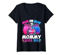 Mujer Gender Reveal Mommy Team Rosa o Azul Qué Piensas Camiseta Cuello V