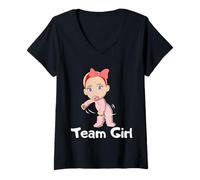 Mujer Gender Reveal Party Team Girl Cute Flossing Baby Floss Gift Camiseta Cuello V
