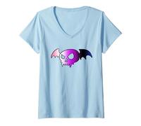 Mujer Genderfluid Bat Vampire Skull Queer Pride Goth Halloween Camiseta Cuello V