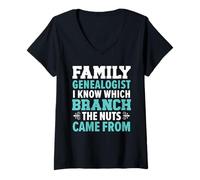 Mujer Genealogista Familiar Sé de qué Rama provienen Las nueces Camiseta Cuello V