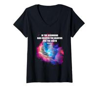 Mujer Genesis 1 In The Beginning God Created - Galaxy Nebula Faith Camiseta Cuello V