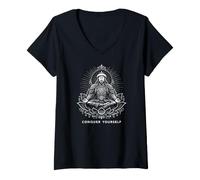 Mujer Genghis Khan En Zen Lotus Posición Conquista Camiseta Cuello V