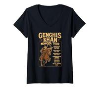 Mujer Genghis Khan Mongol Tour Vintage Historia Diseño Camiseta Cuello V