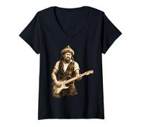 Mujer Genghis Khan Tocando la Guitarra eléctrica, una Superestrella de la música Rock Camiseta Cuello V