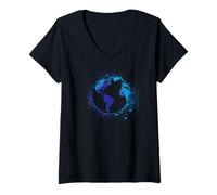 Mujer Genial Arte de Blue Globe Earth Splatter Camiseta Cuello V