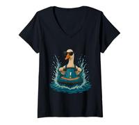 Mujer Genial ganso con gafas de sol Animal Jet Ski Rider Summer Vibes Camiseta Cuello V