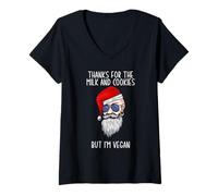 Mujer Genial Santa Claus Vegan Leche Cookie Barbudo Hipster Regalo Camiseta Cuello V