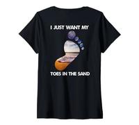 Mujer Genial, solo quiero mis dedos de los pies en la arena para las vacaciones en la playa Camiseta Cuello V
