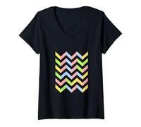 Mujer Geométrico Abstracto Chevron Patrón Colores pastel Camiseta Cuello V