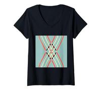 Mujer Geométrico Abstracto Patrón Retro Línea Arte Suave Verde Naranja Camiseta Cuello V