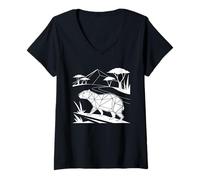 Mujer Geométrico Capibara Art Design Minimalista Animal Line Drawing Camiseta Cuello V