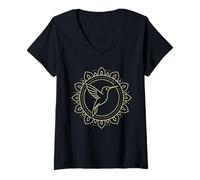 Mujer Geométrico Colibrí En Anillo Mandala Línea Sagrada Gráfico Camiseta Cuello V