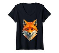 Mujer Geométrico Poligonal Fox Bajo Poligonal Animal Wildlife Camiseta Cuello V