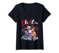 Mujer George Washington Chill The Fourth out Funny July 4th Camiseta Cuello V