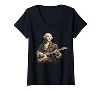Mujer George Washington Guitarra Eléctrica Arte Vintage Camiseta Cuello V