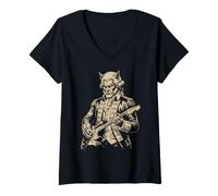 Mujer George Washington Hombre Lobo Tocando la Guitarra Alt Goth Music Camiseta Cuello V