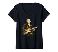 Mujer George Washington Tocando la Guitarra eléctrica Rock Music Patriot Camiseta Cuello V