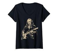 Mujer George Washington Vampiro Tocando la Guitarra Alt Goth Music Camiseta Cuello V