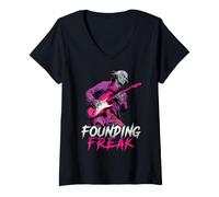 Mujer George Washington Zombie Tocando la Guitarra Fundación Freak Music Camiseta Cuello V