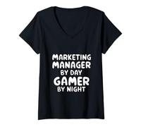 Mujer Gerente de Marketing por Day Gamer de Noche Camiseta Cuello V