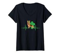 Mujer German Shepherd Dog Heartbeat Leprechaun Hat St Patricks Day Camiseta Cuello V