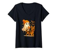 Mujer German Shepherd Halloween Ghost Walking German Shepherd Dog Camiseta Cuello V