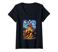 Mujer German Shepherd Playing Guitar Whimsical Art Music Camping Camiseta Cuello V