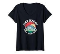 Mujer Get High! Climb Mount Rainier Funny National Park Vintage Camiseta Cuello V