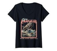 Mujer Get in Loser Estamos Haciendo la voluntad de Dios Bible Christian Retro Camiseta Cuello V