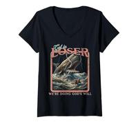 Mujer Get in Loser Estamos Haciendo la voluntad de Dios Bible Christian Retro Camiseta Cuello V