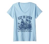 Mujer Get in Loser We're Crossing The Delaware Funny History Camiseta Cuello V