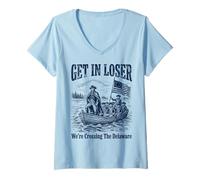 Mujer Get in Loser We're Crossing The Delaware Funny History Camiseta Cuello V