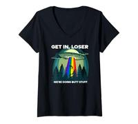Mujer Get In Loser were Doing Butt Stuff LGBTQ UFO Camiseta Cuello V