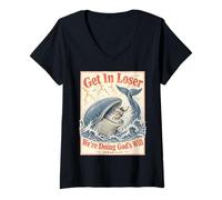Mujer Get In Loser We're Doing Gods Will Jonah 1:17 Christian Camiseta Cuello V