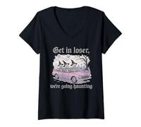 Mujer Get In Loser We're Going Haunting Skeleton Design Camiseta Cuello V