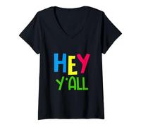 Mujer GGT Southern Hey Yall Georgia Texas Alabama Amistoso Camiseta Cuello V