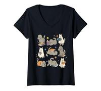 Mujer Ghost American Shorthair Cat Lee Libros, Amante de los Libros Camiseta Cuello V