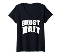 Mujer Ghost Bait Cute Paranormal Investigador Niños Halloween Camiseta Cuello V