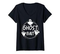 Mujer Ghost Bait Funny Paranormal Investigador Perezoso Halloween Camiseta Cuello V