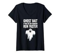 Mujer Ghost Bait: si me Ves Corriendo, Corre más rápido, Divertido, Paranormal Camiseta Cuello V