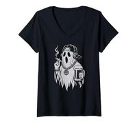 Mujer Ghost Beer Cigarette Halloween Hip Hop Hombres Mujeres Camiseta Cuello V