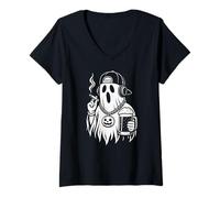 Mujer Ghost Halloween Beer Cigarette Hip Hop Hombres Mujeres Camiseta Cuello V