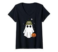 Mujer Ghost Halloween Zoo Keeper Calabaza Niños Niñas Niños Camiseta Cuello V