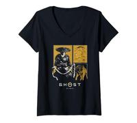 Mujer Ghost of Yotei Atsu and Wolf Portrait Panels Video Game Camiseta Cuello V