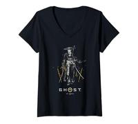 Mujer Ghost of Yotei Atsu Collage with Kanji Video Game Camiseta Cuello V