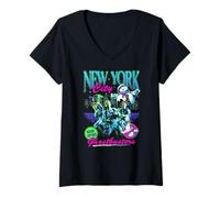 Mujer Ghostbusters Ciudad de Nueva York de Neón Retro de los 80 Camiseta Cuello V