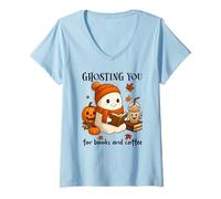 Mujer Ghosting You for Coffee and Books Fall Ghost Reading Boojee Camiseta Cuello V